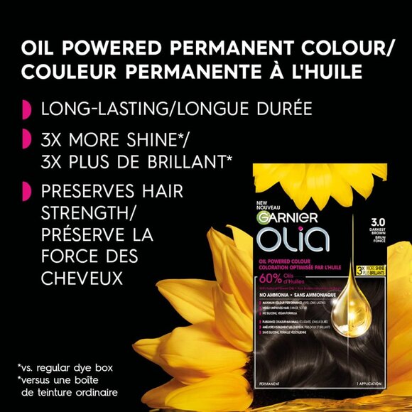 Garnier Olia Permanent Oil Powered Hair Color, 3.0 Darkest Brown - Picture 7 of 12